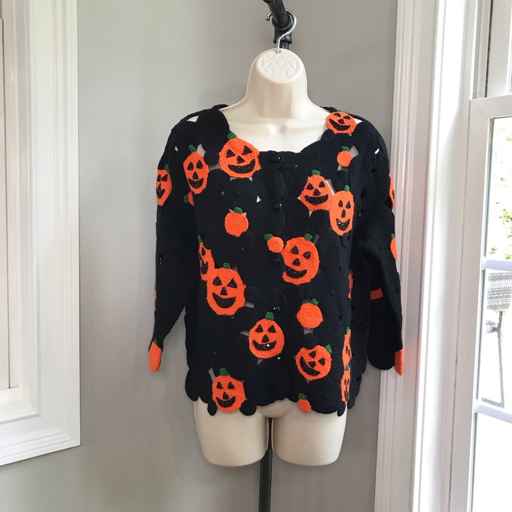 Vintage Michael Simon Halloween Crochet Cardigan ~ Women’s Small LIKE NEW